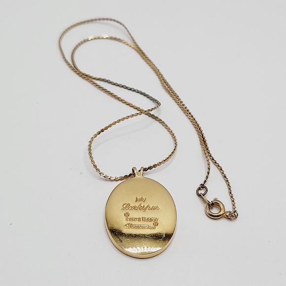 Vintage Reed & Barton Damascene July Larkspur Pendant Necklace Birth Flower - Picture 8 of 10